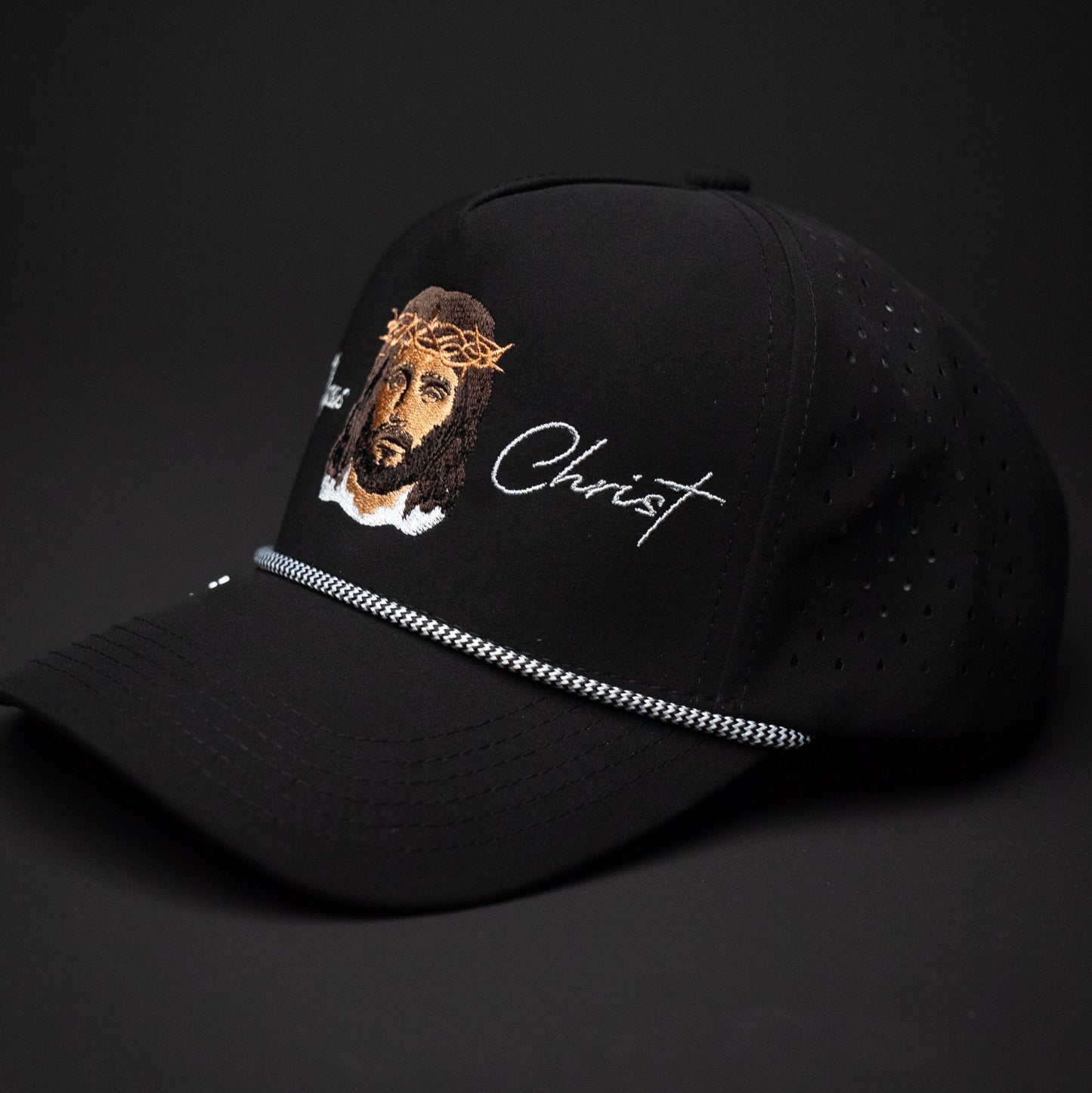 Jesus Christ CAP (BLACK TRUCKER ROPE)