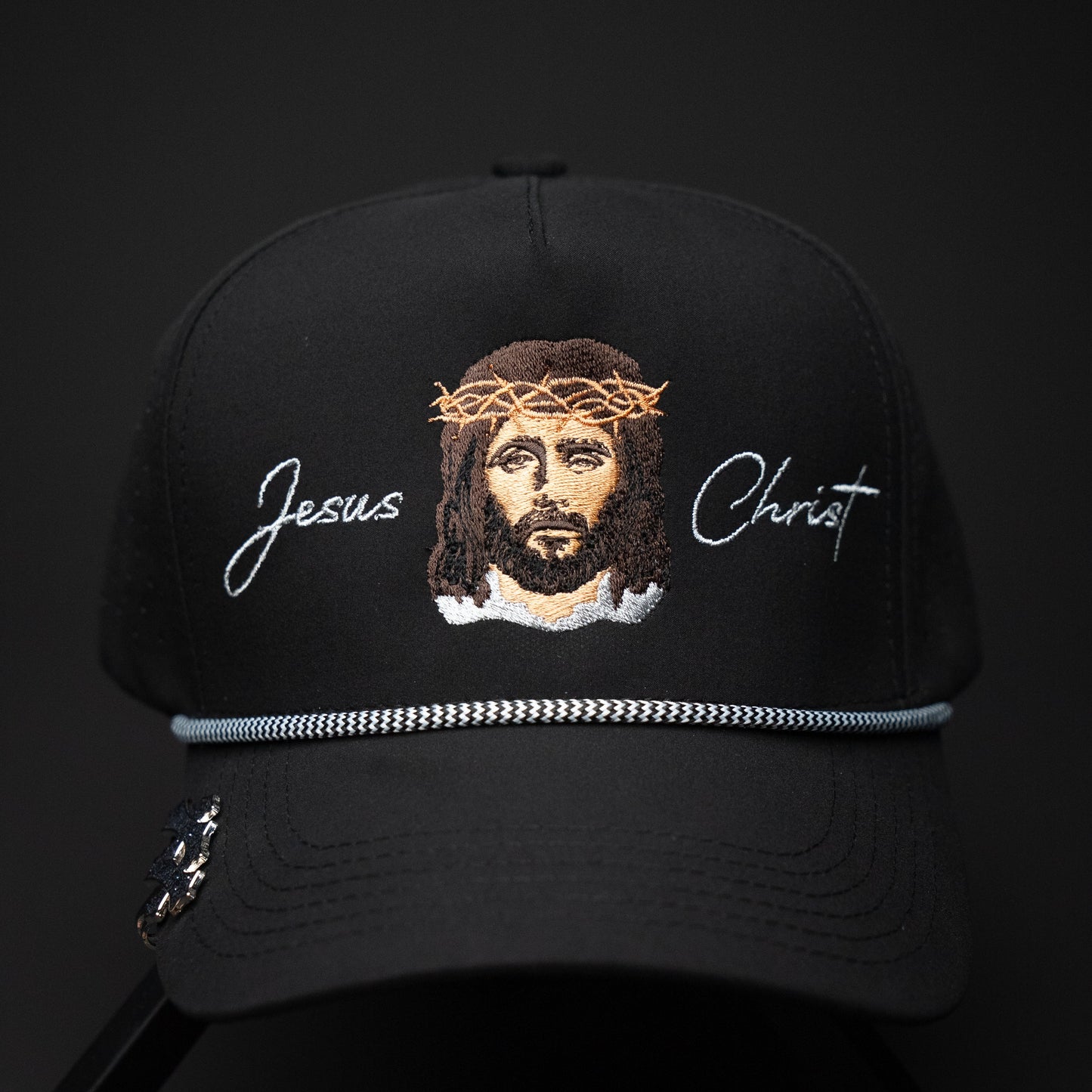 Jesus Christ CAP (BLACK TRUCKER ROPE)