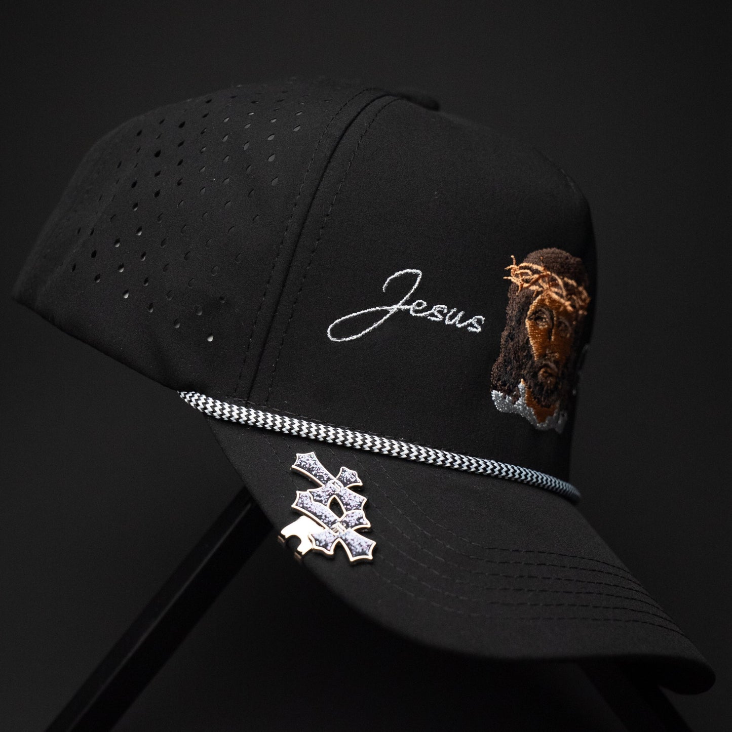 Jesus Christ CAP (BLACK TRUCKER ROPE)